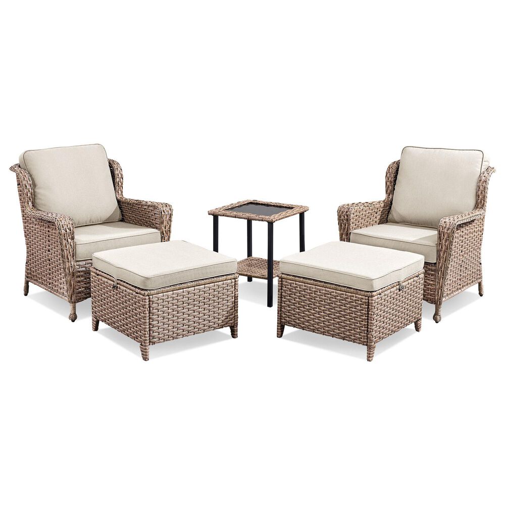 Sunwell Garden 5-Piece Patio Chat Set with Square Table in Beige, , large