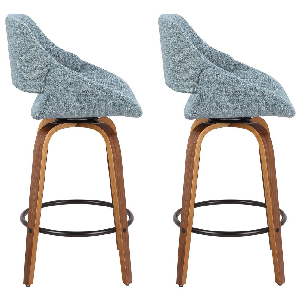 LumiSource Fabrico 26" Swivel Fixed-Height Counter Stool with Charcoal Fabric Upholstery in Black and Walnut (Set of 2), , large
