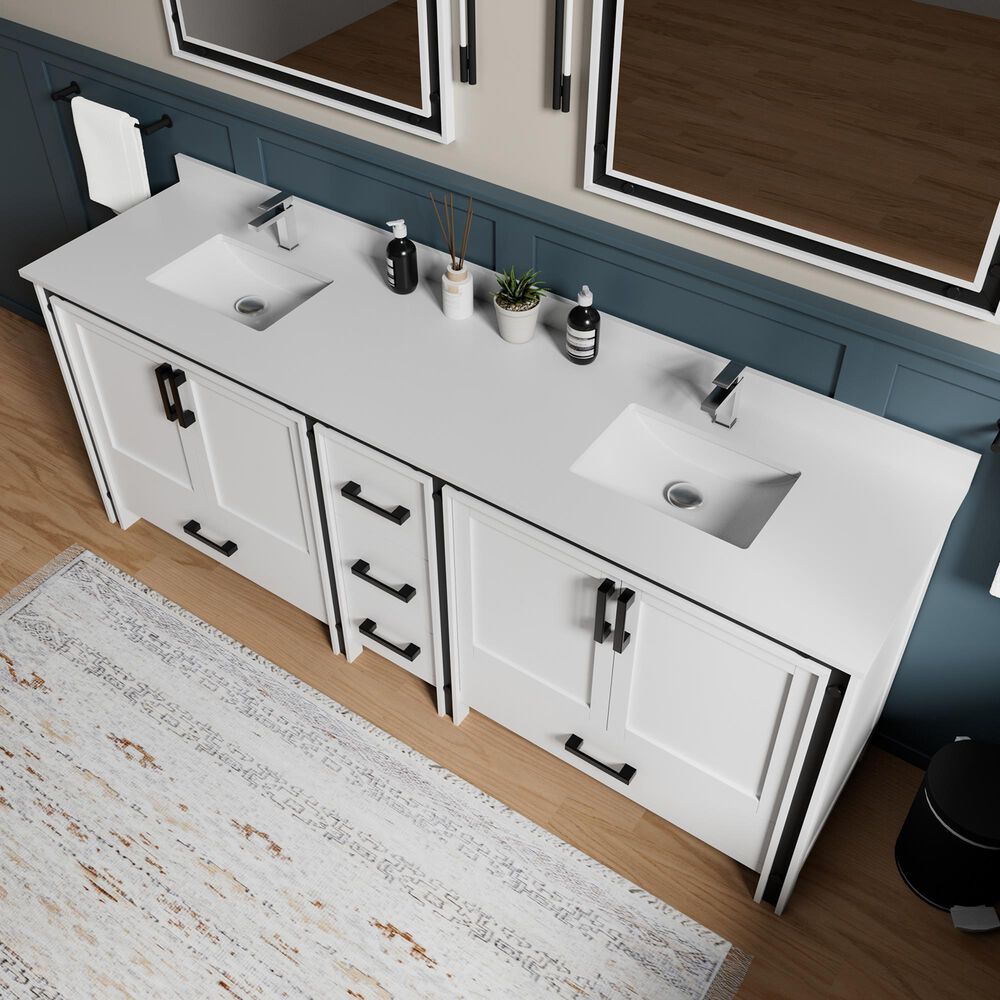 Lexora Home Ziva 84&quot; Double Bathroom Vanity in White with 2 cm White Cultured Marble Top and Rectangular Sinks, , large