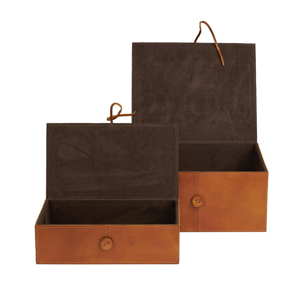 Maple and Jade 11.5&quot; 2-Piece Handmade Storage Decorative Box Set in Cognac Brown, , large