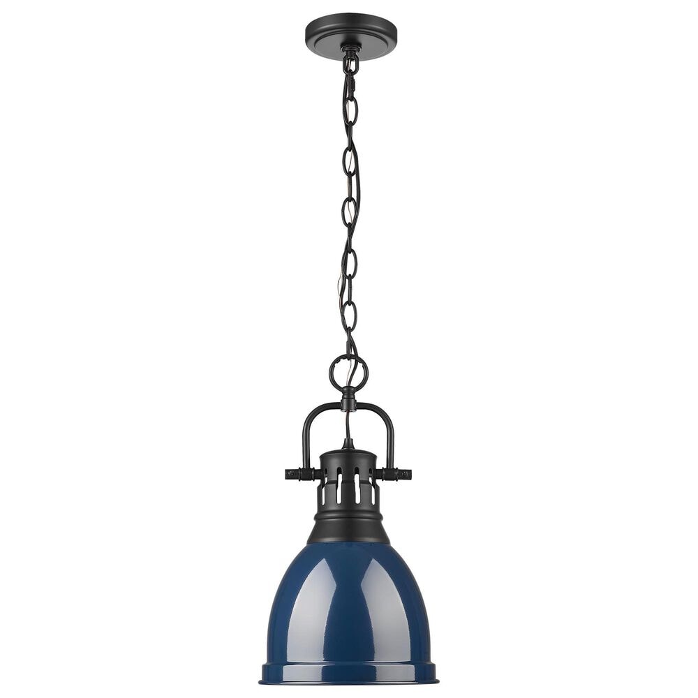 Golden Lighting Duncan 1-Light Small Pendant with Chain and Matte Navy Shade in Matte Black, , large