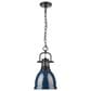 Golden Lighting Duncan 1-Light Small Pendant with Chain and Matte Navy Shade in Matte Black, , large