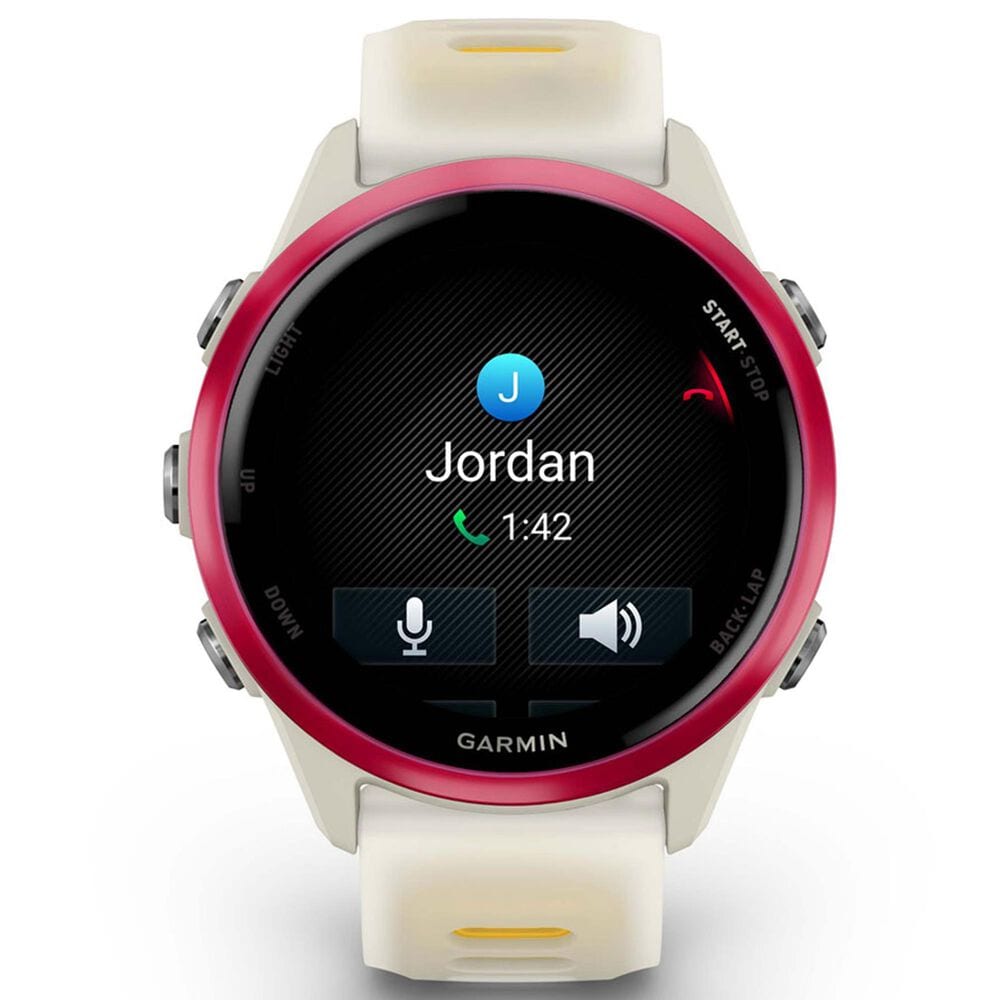 Garmin Forerunner 570 42mm Raspberry Aluminum with Translucent Bone and Mango Band, , large