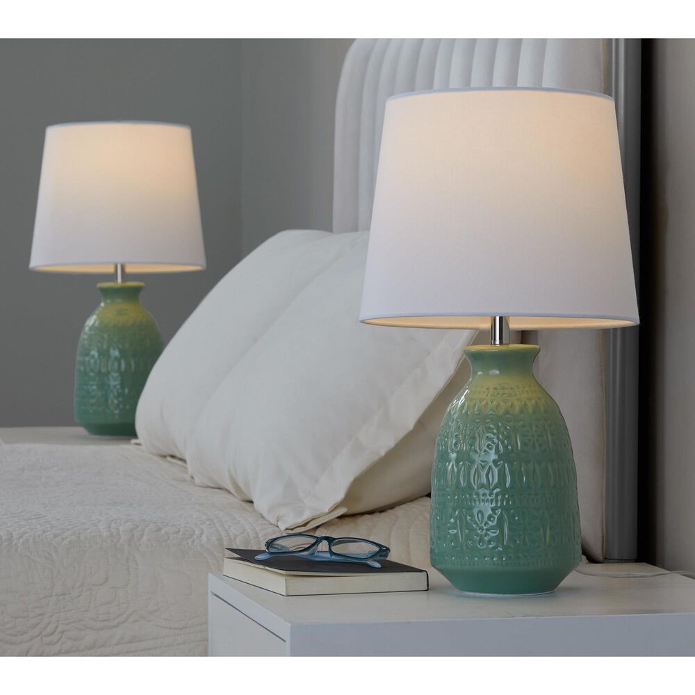 LumiSource Claudia Ceramic Table Lamp in Sage Green and Polished Nickel (Set of 2), , large