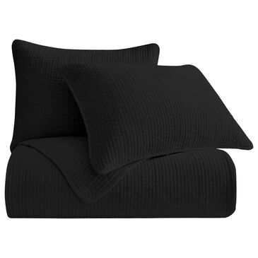 HiEnd Accents Stonewashed Velvet 3-Piece King Quilt Set in Black, , large