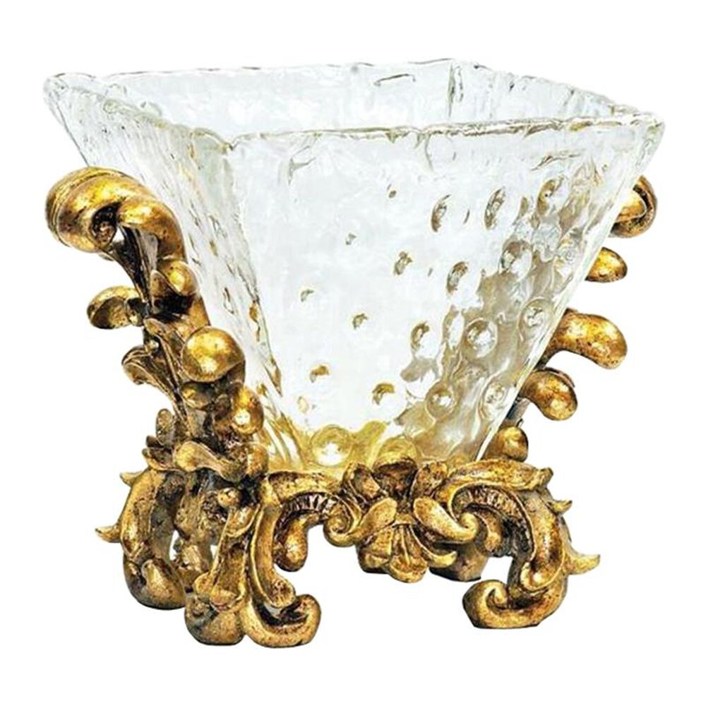 Sterling Fanciful Knob Glass Dish in Clear Gold, , large