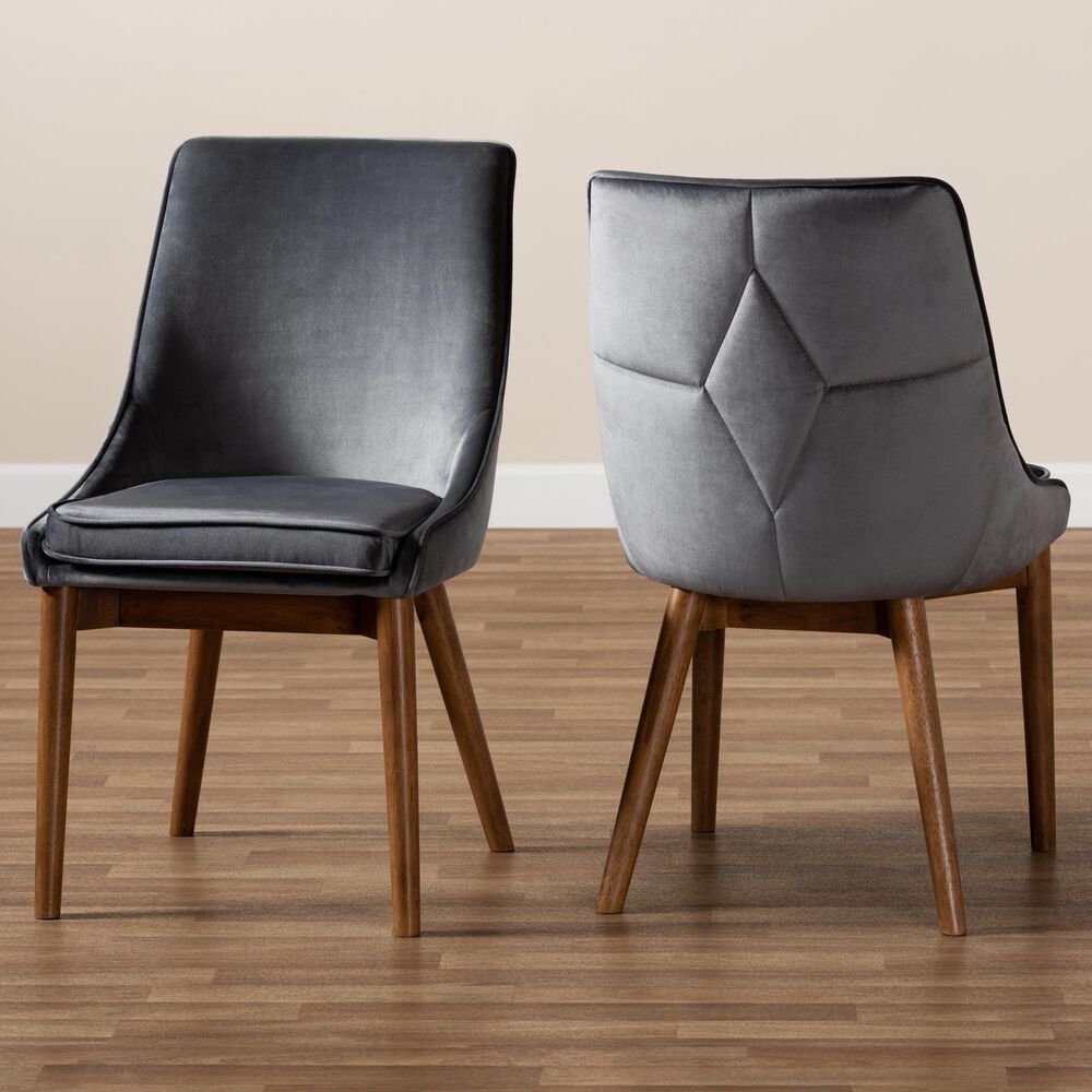 Baxton Studio Gilmore Dining Chair in Grey and Walnut Brown (Set of 2), , large