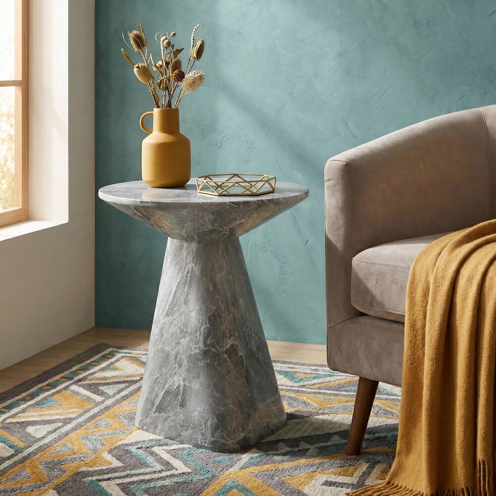 Furniture of America Karvyn 18" Marble Side Table in Gray, , large