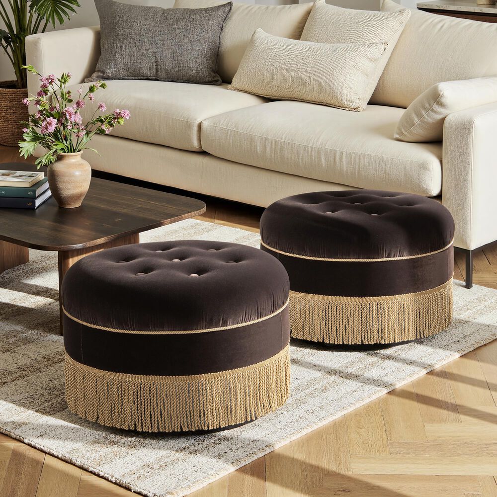 Jennifer Taylor Home Yolanda Standard Ottoman in Deep Brown and Gold, , large