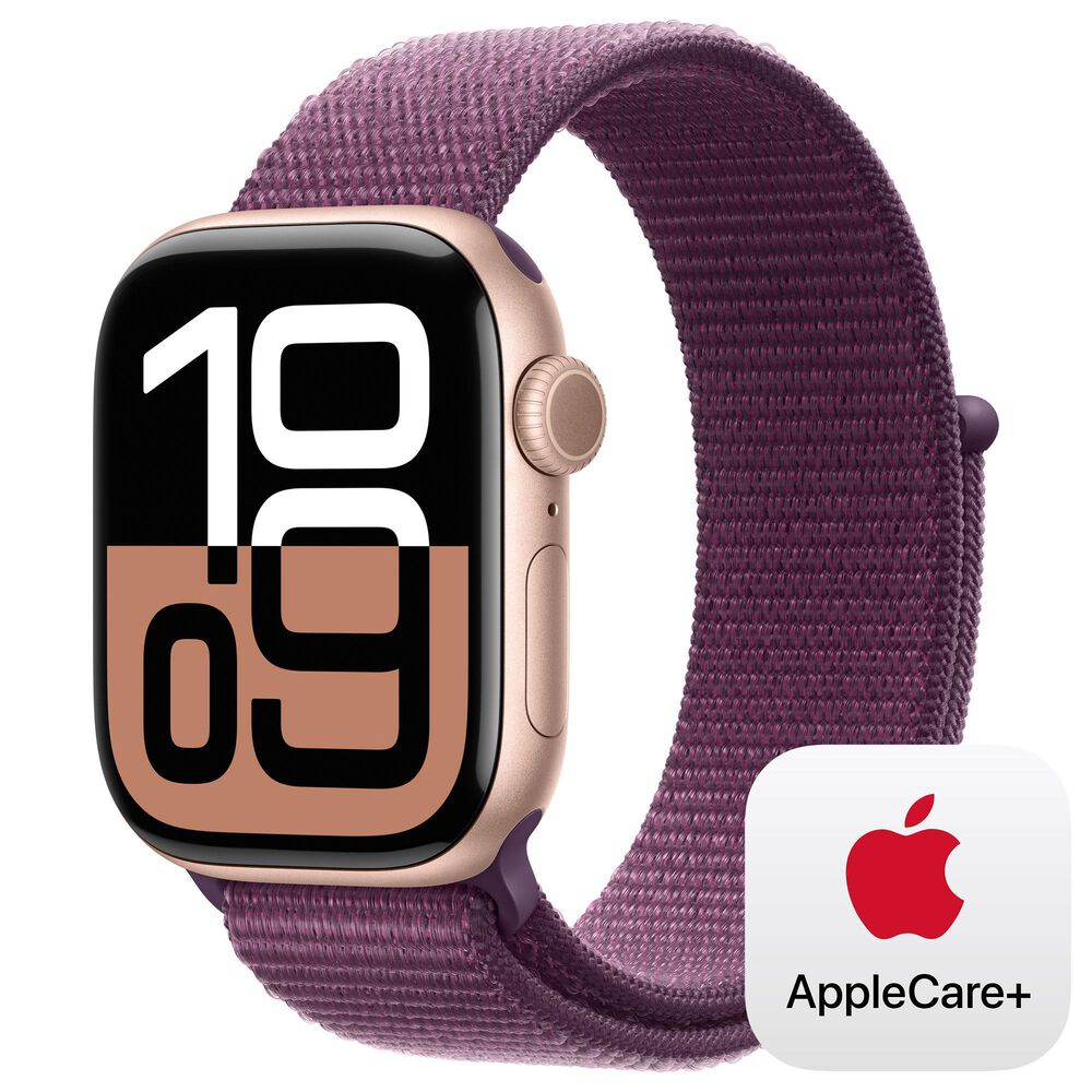 Apple Watch Series 10 GPS + Cellular 42mm Rose Gold Aluminum Case with Plum Sport Loop, , large