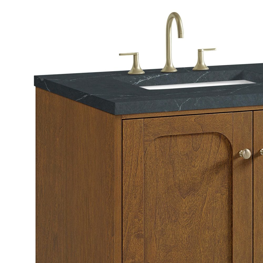 James Martin Laurent 30" Single Bathroom Vanity in Honey Oak with 3 cm Charcoal Soapstone Silestone Top and Rectangular Sink, , large
