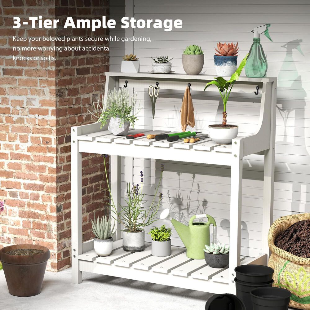 HOMLUX Outdoor Storage Potting Bench in White, , large