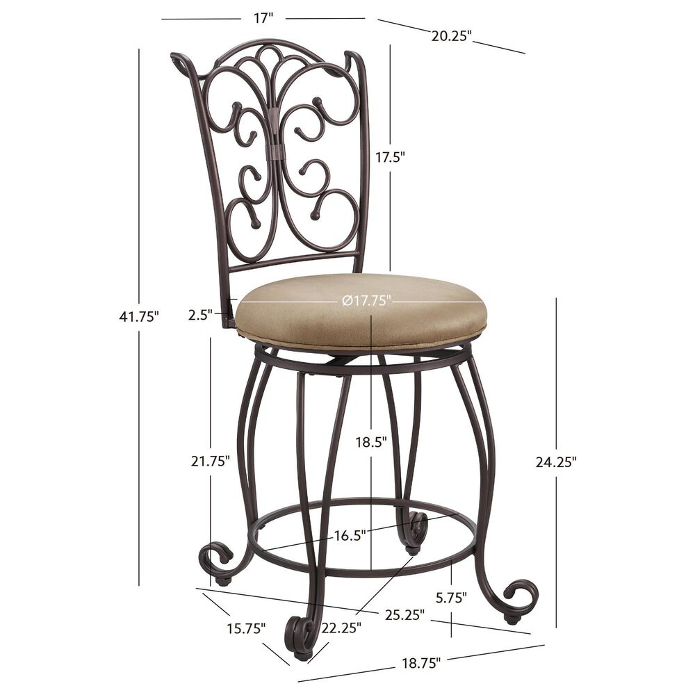 Linon Home Decor Gathered Swivel Counter Stool in Rich Bronze, , large