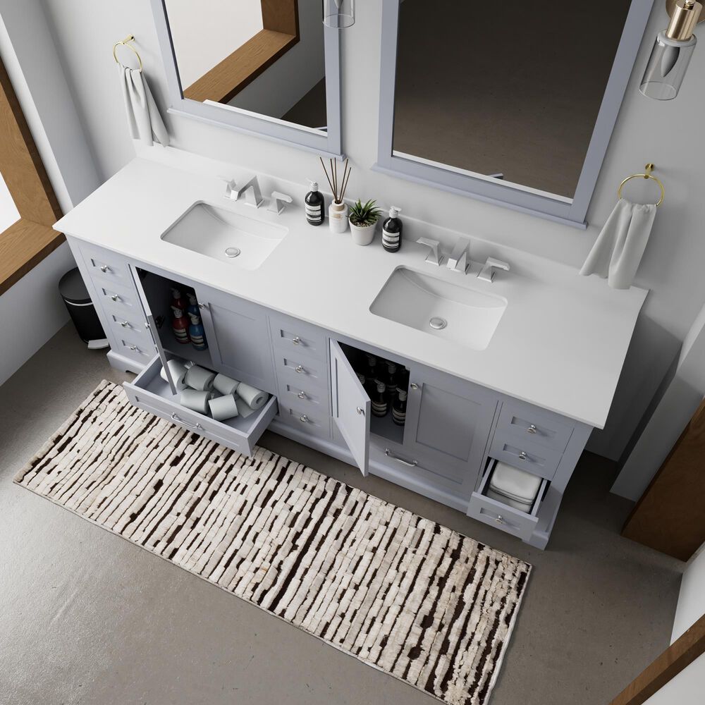 Lexora Home Dukes 84" Double Bathroom Vanity in Dark Grey with 2 cm White Cultured Marble Top and Rectangular Sinks, , large