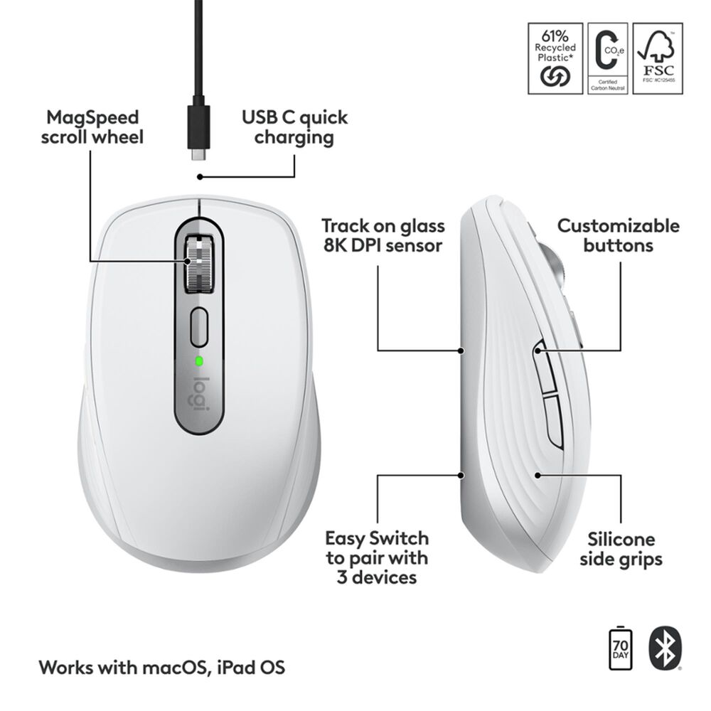 Logitech MX Anywhere Mac 3S Wireless Mouse in Pale Grey, , large
