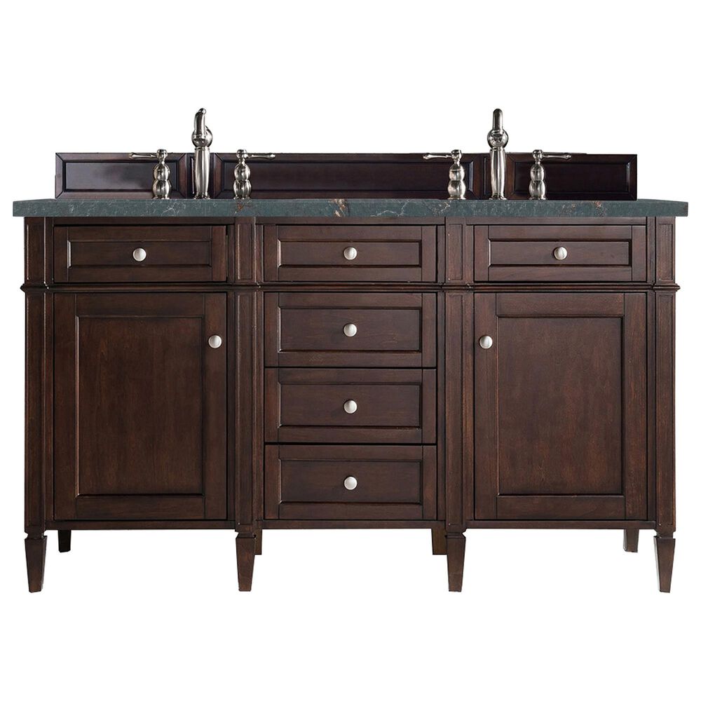 James Martin Vanities Brittany 60" Double Bathroom Vanity in Burnished Mahogany with 3 cm Parisien Bleu Quartz Top and Rectangular Sinks, , large