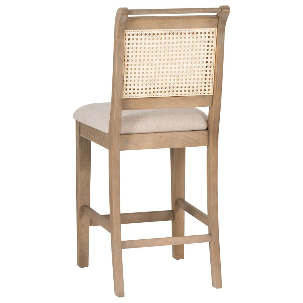 Linon Home Decor Emmy 26" Counter Stool with Natural Claudette Cane and Beige Cushion in Grey Wash, , large