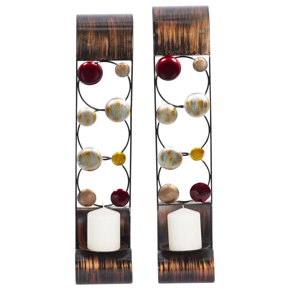 Maple and Jade 24&quot; Indoor/Outdoor Wall Mount Candle Holder in Brown, Red, Silver, Blue and Yellow &#40;Set of 2&#41;, , large
