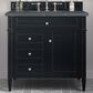 James Martin Vanities Brittany 36" Single Bathroom Vanity in Black Onyx with 3 cm Parisien Bleu Quartz Top and Rectangular Sink, , large