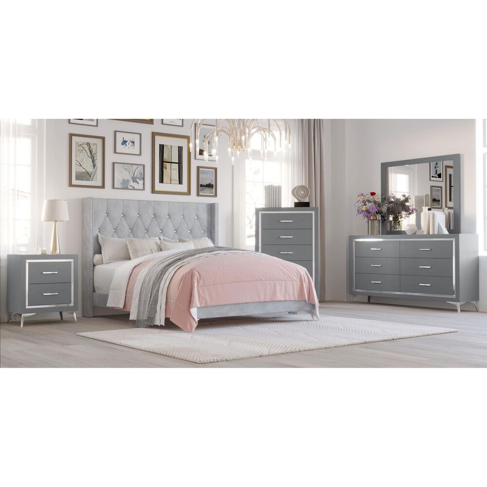 New Heritage Design Huxley Queen Upholstered Bed in Gray, , large