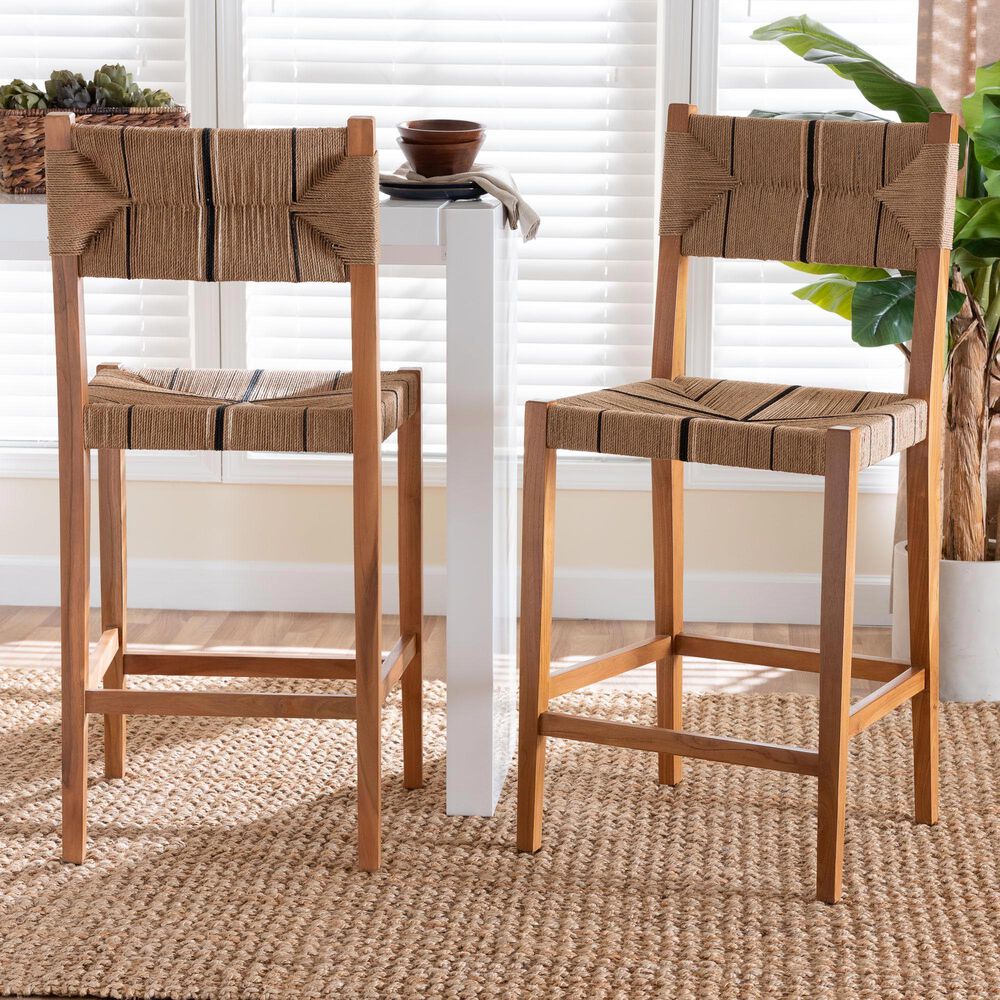 Baxton Studio Prita Bar Stool in Brown and Natural (Set of 2), , large