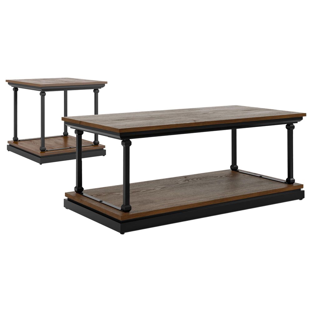 Furniture of America Pollard 2-Piece Coffee Table Set in Dark Oak/Black, , large