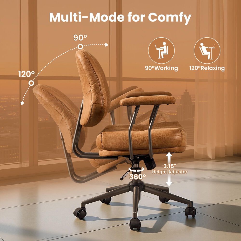 HOMLUX Executive Office Chair with Suede Fabric Cushion in Brown, , large