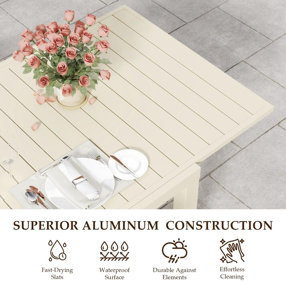 Hearth and Haven Outdoor Rectangular Dining Table with Hidden Extension Leaves in White - Table Only, , large