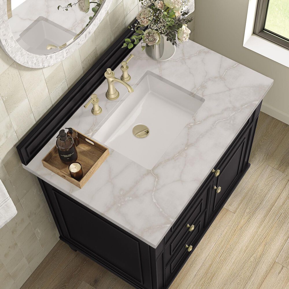 James Martin Vanities Lorelai 36&quot; Single Vanity in Black Onyx with 3 cm Victorian Silver Quartz Top, , large