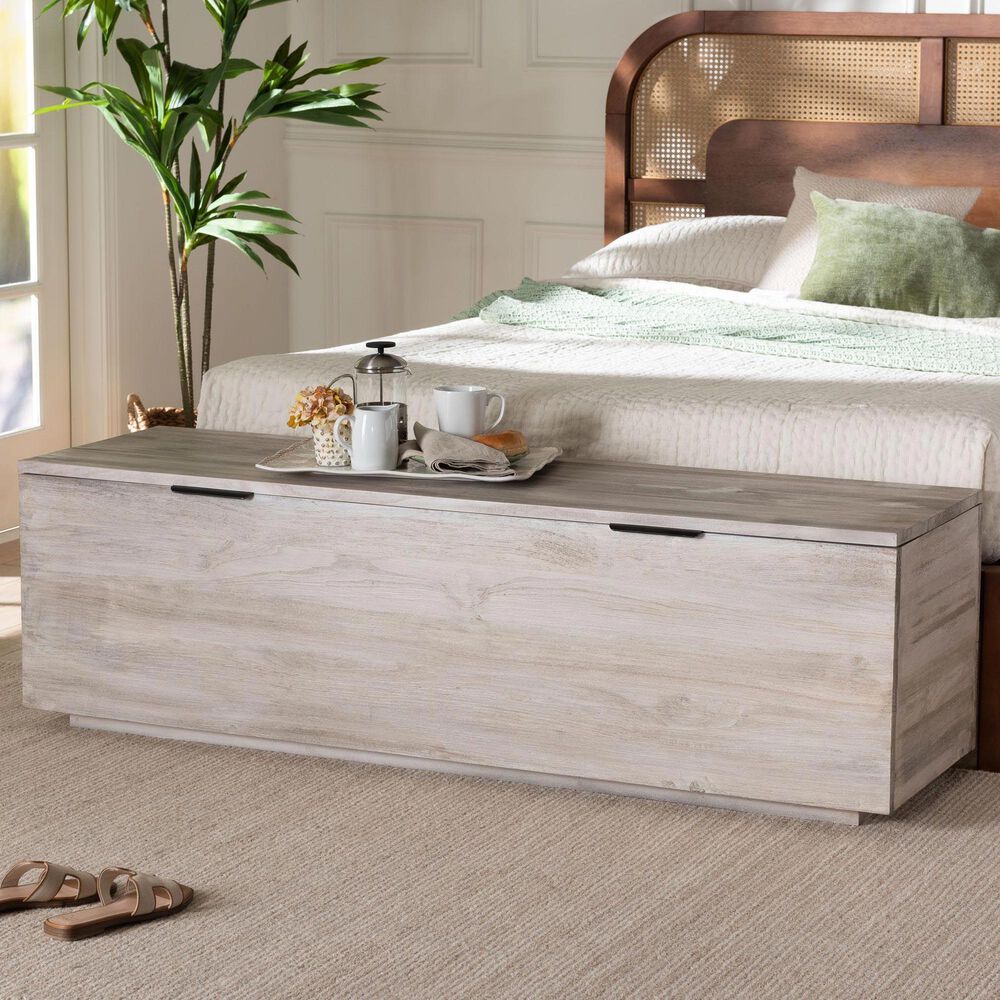 Baxton Studio Alvaro Storage Trunk with Hinged Lid in White Wash, , large