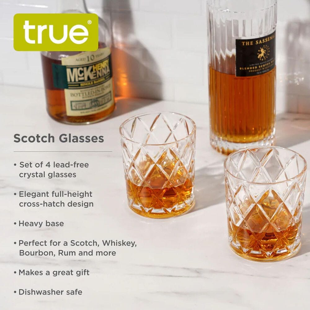True Brands Scotch Diamond Cut Tumbler Glasses in Clear &#40;Set of 4&#41;, , large