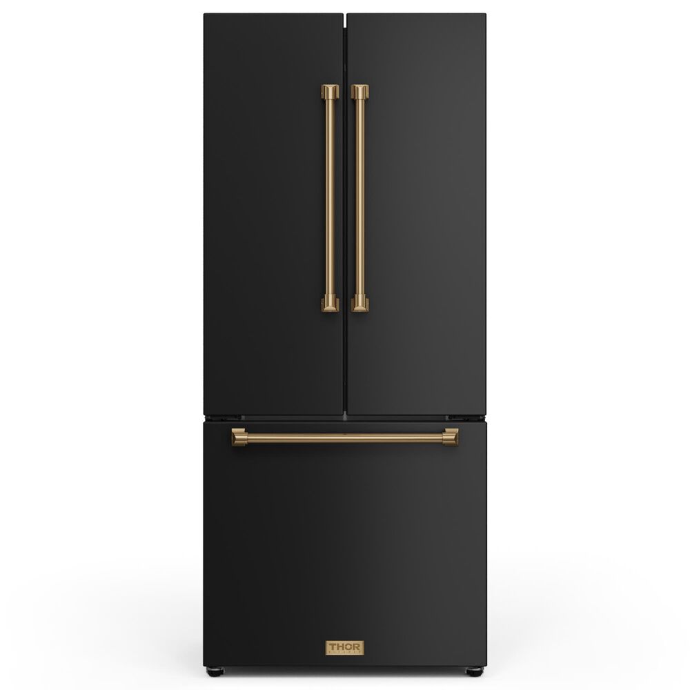 THOR KITCHEN Gordon Ramsay 17.5 Cu. Ft. Counter Depth French Door Refrigerator with Bronze Handle Kit in Black, , large