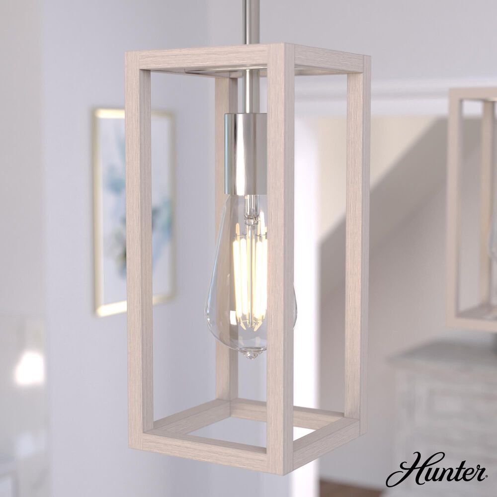 Hunter Squire Manor 1-Light Mini Pendant in Brushed Nickel and Bleached Wood, , large