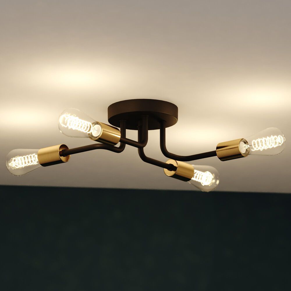 Vaxcel Rhine 4-Light Semi Flush Mount in Matte Black and Natural Brass, , large