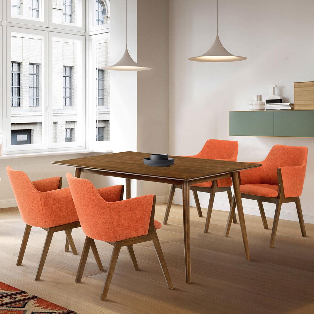 Armen Living Westmont and Renzo 5-Piece Dining Set with Orange Cushion in Walnut, , large