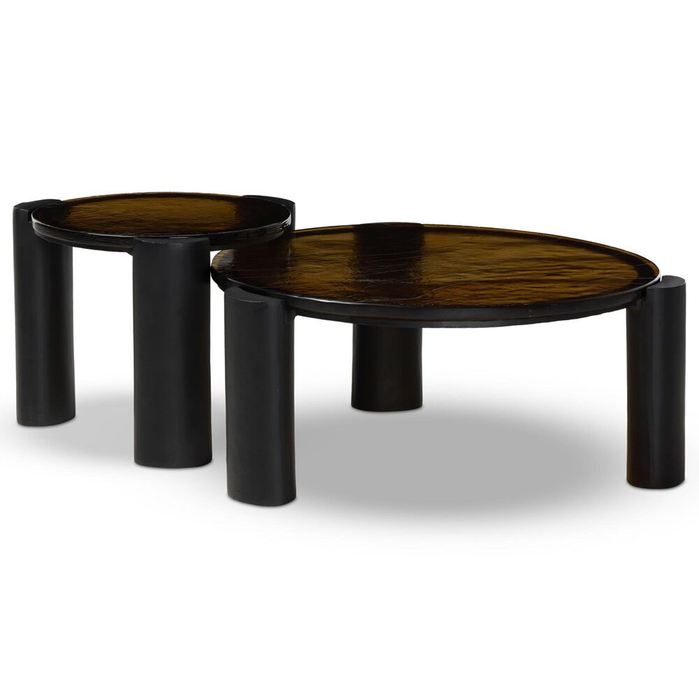 Four Hands Rover Nesting Table in Amber Cast Glass and Black Antique, , large