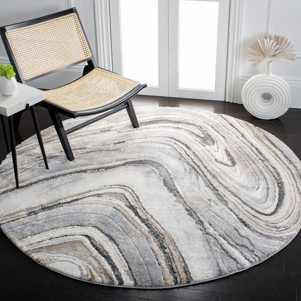 Safavieh Cyrus Shag CYR132A 6&#39;7&quot; Round Ivory and Grey Area Rug, , large