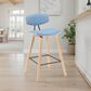 Armen Living Fox Bar Height Stool with Light Blue Upholstery in Patterned Oak, , large