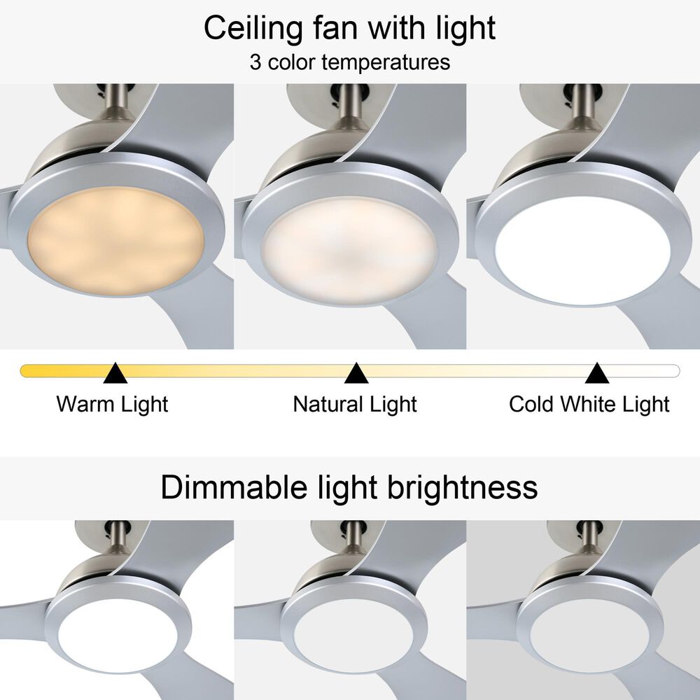 HOMLUX 52" Indoor Ceiling Fan with LED Light in Silver, , large