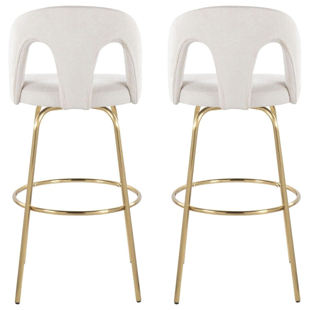 LumiSource Ava Swivel Bar Stool with Snow White Fabric Upholstery in Gold (Set of 2), , large