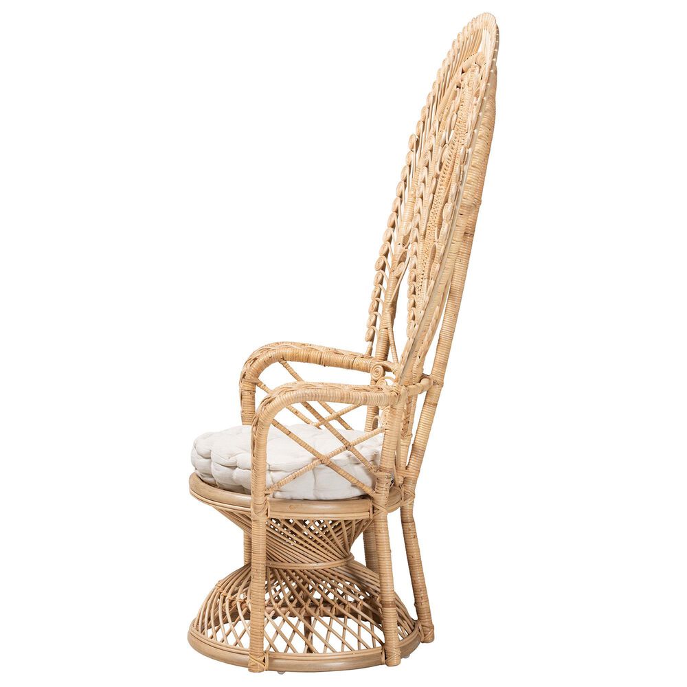 Baxton Studio Fedra Patio Accent Chair with Natural Brown Rattan in White, , large