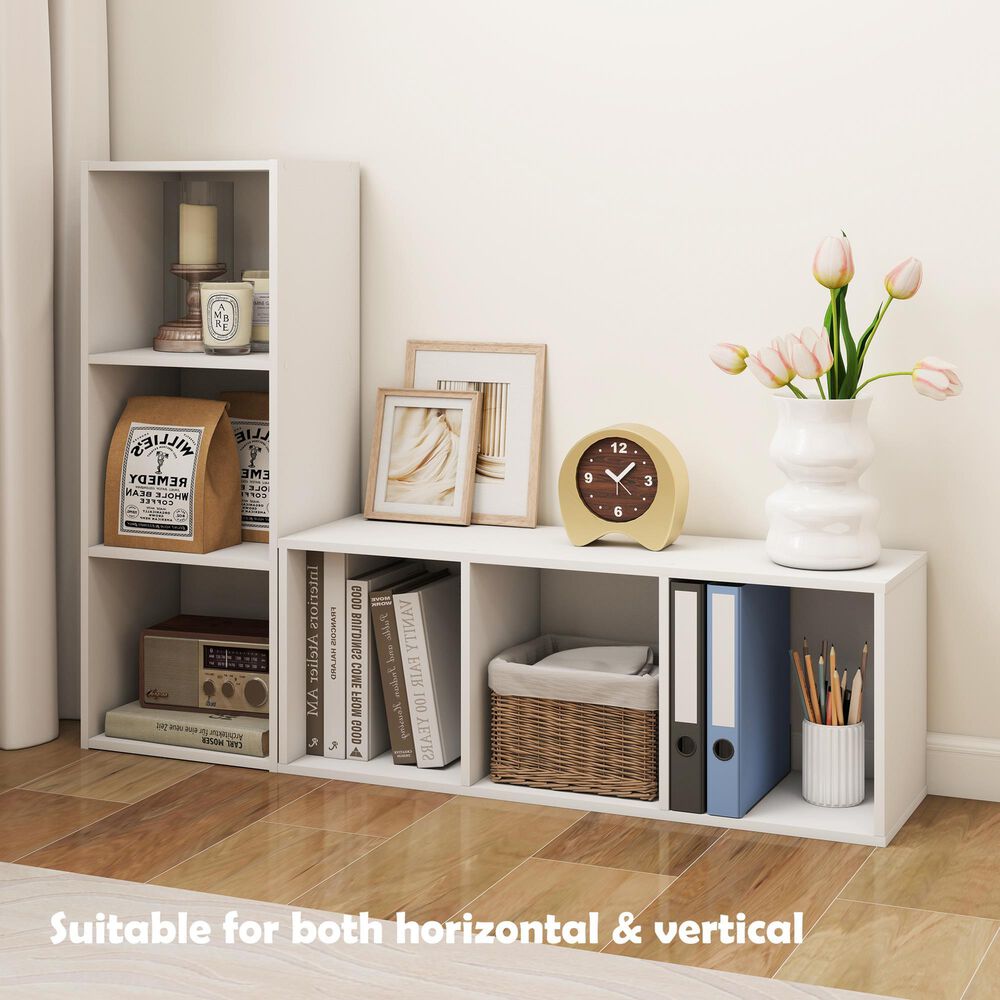 HOMLUX 3-Tier Bookcase with Decorative Open Shelves in White, , large