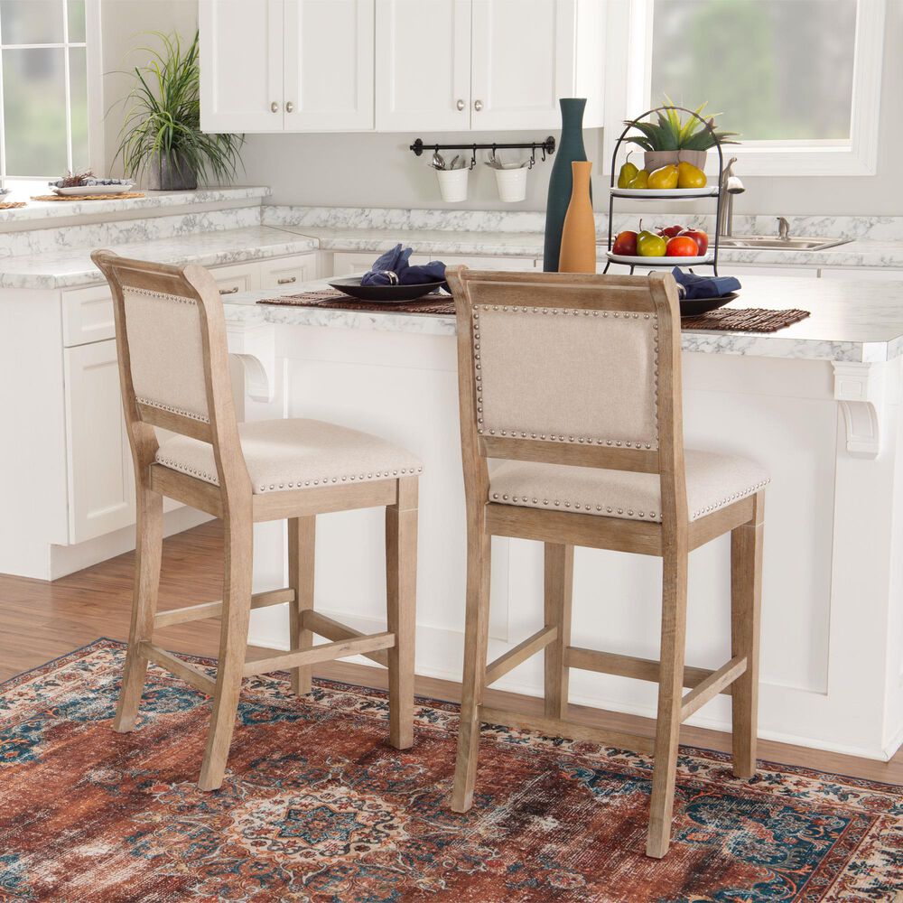 Linon Home Decor Emmy 26" Counter Stool with Natural Cushion in Grey Wash, , large