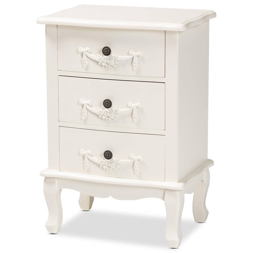 Baxton Studio Callen 3-Drawer End Table in White, , large