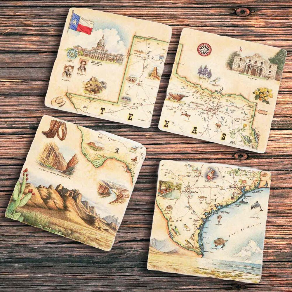 Xplorer Maps Texas Natural Stone Coasters in Multicolor (Set of 4), , large