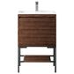 James Martin Mantova 23.6" Single Vanity in Mid-Century Walnut and Matte Black with 3 cm Glossy White Composite Stone Top and Rectangular Sink, , large