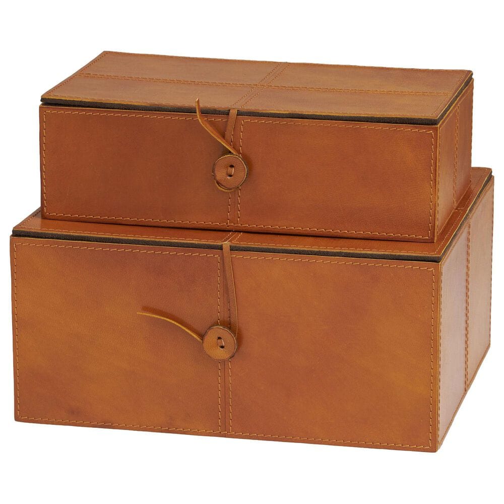 Maple and Jade 11.5" 2-Piece Handmade Storage Decorative Box Set in Cognac Brown, , large