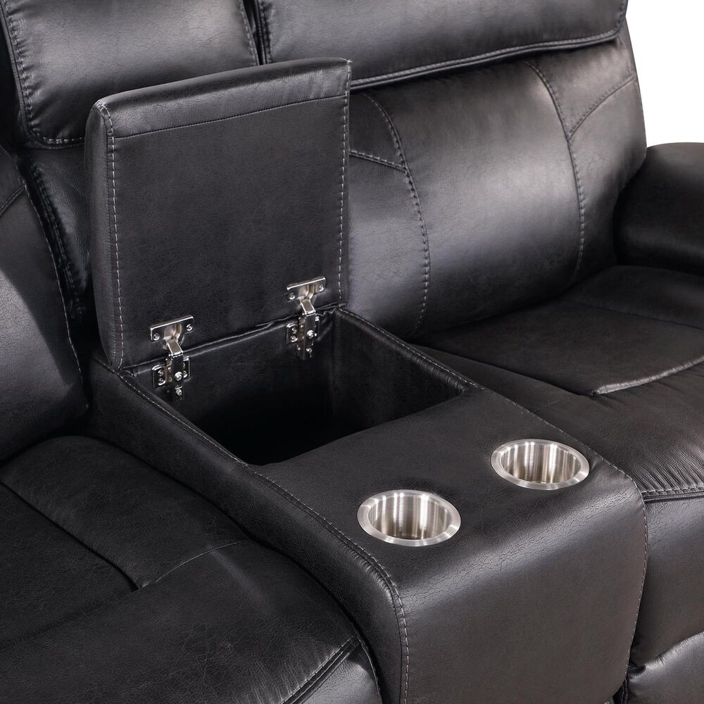 Fan Creek Manual Reclining Loveseat with Console in Black, , large