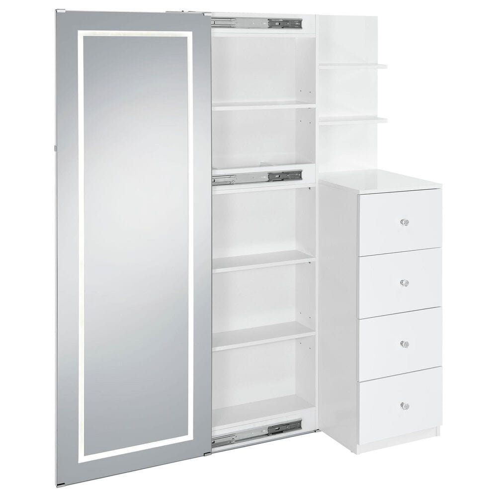 Mayberry Hill Vancouver Floor Mirror with Storage in White, , large