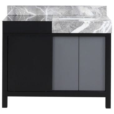 Lexora Home Zilara 42" Single Bathroom Vanity in Black and Grey with 11 cm Castle Grey Marble Top and Rectangular Sink, , large